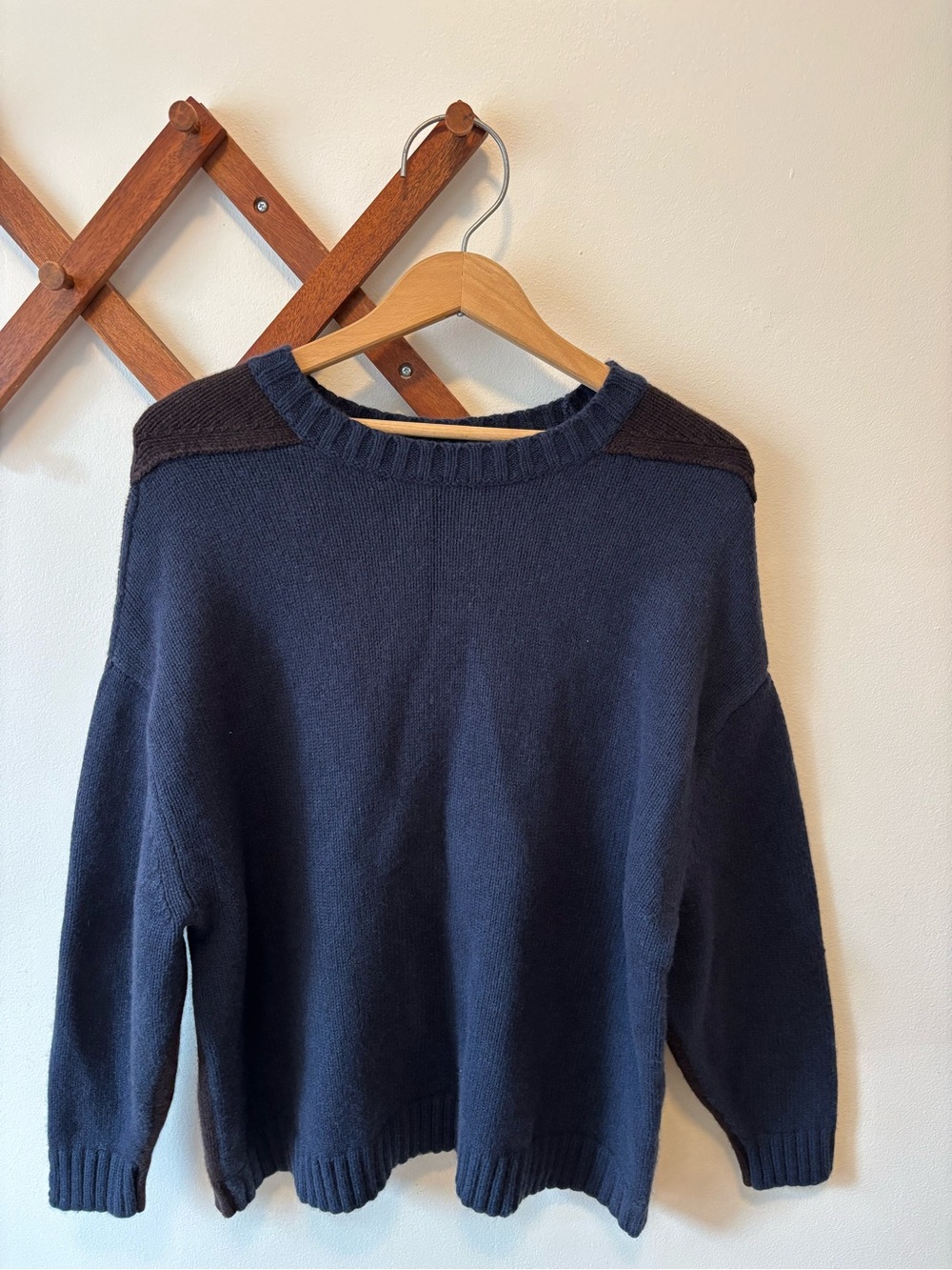 Banana Republic Navy Crewneck Sweater with Dark Shoulder Panels